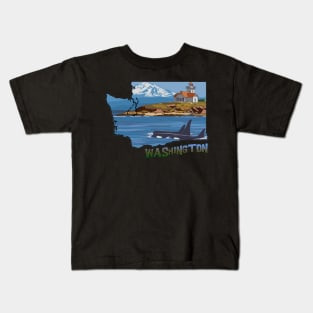 Washington State Coastal Drawing Kids T-Shirt